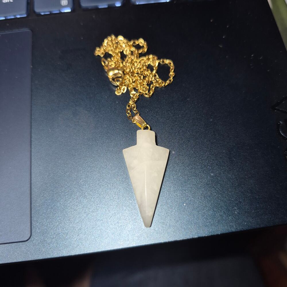 Milky Quartz Arrowhead Pendant Necklace, 3/4" Gemstone 18" PVD Stainless Chain